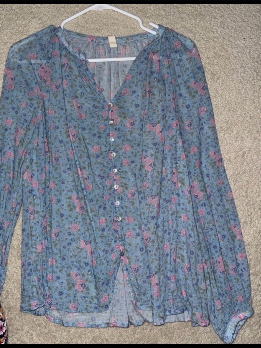 Spell Blue Floral Button-Down Peasant Blouse